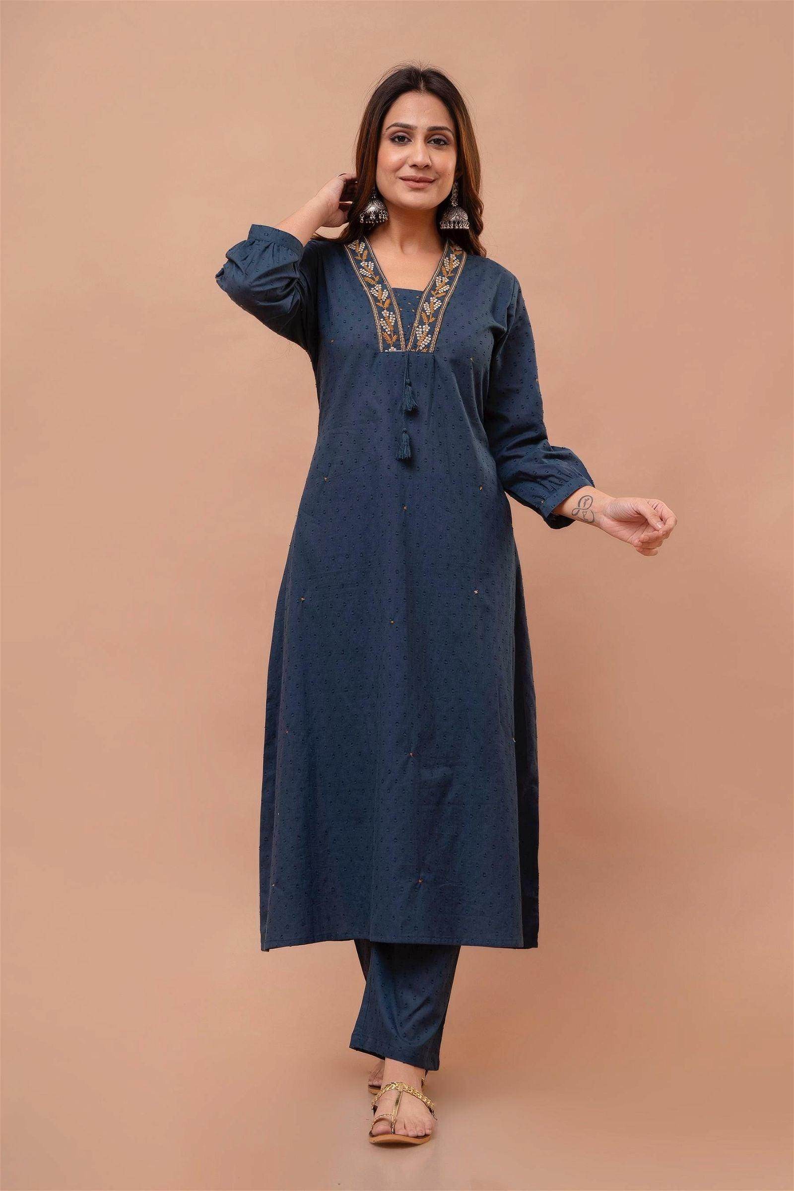 Cotton Suit Bluish Grey - Vijay Laxmi