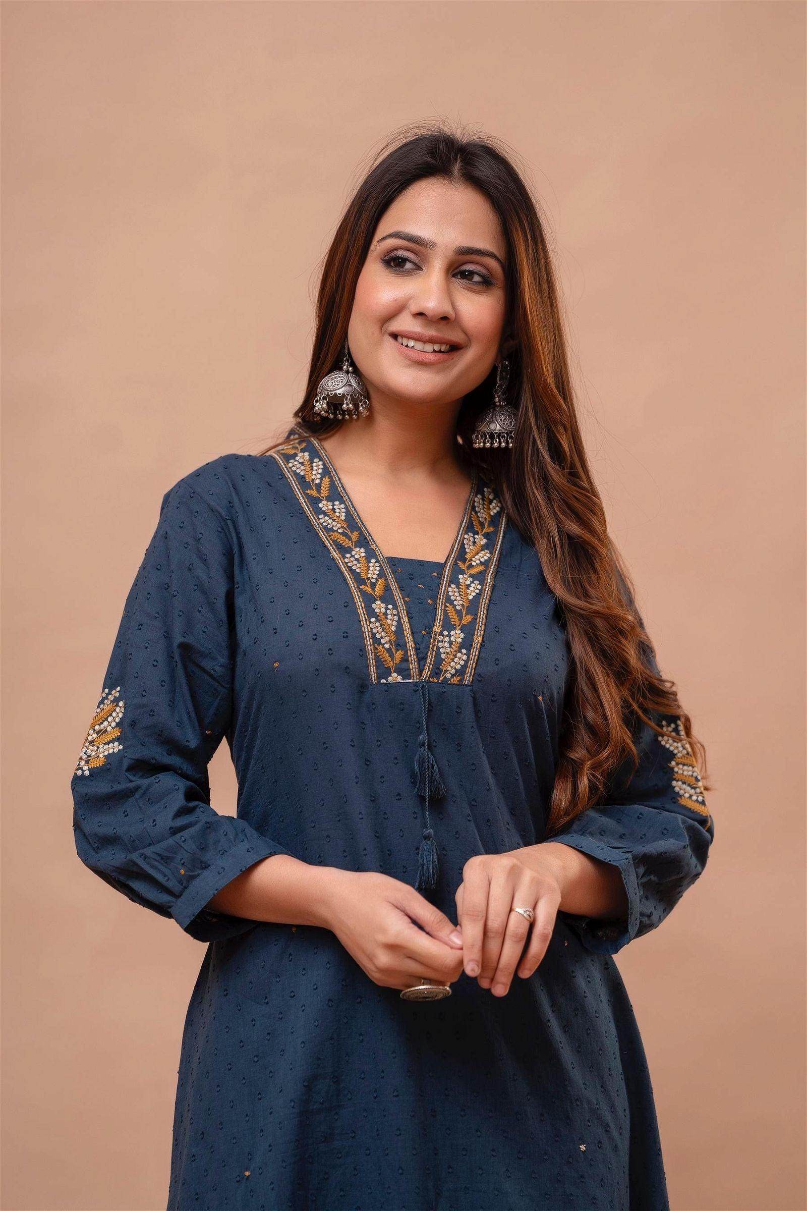 Cotton Suit Bluish Grey - Vijay Laxmi