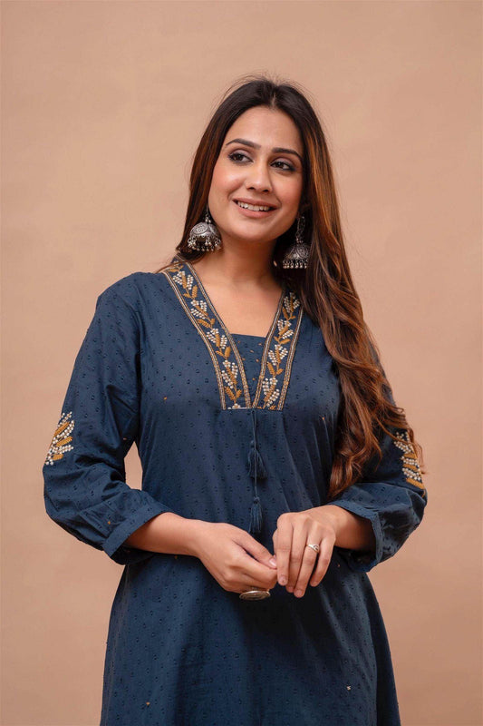 Cotton Suit Bluish Grey - Vijay Laxmi