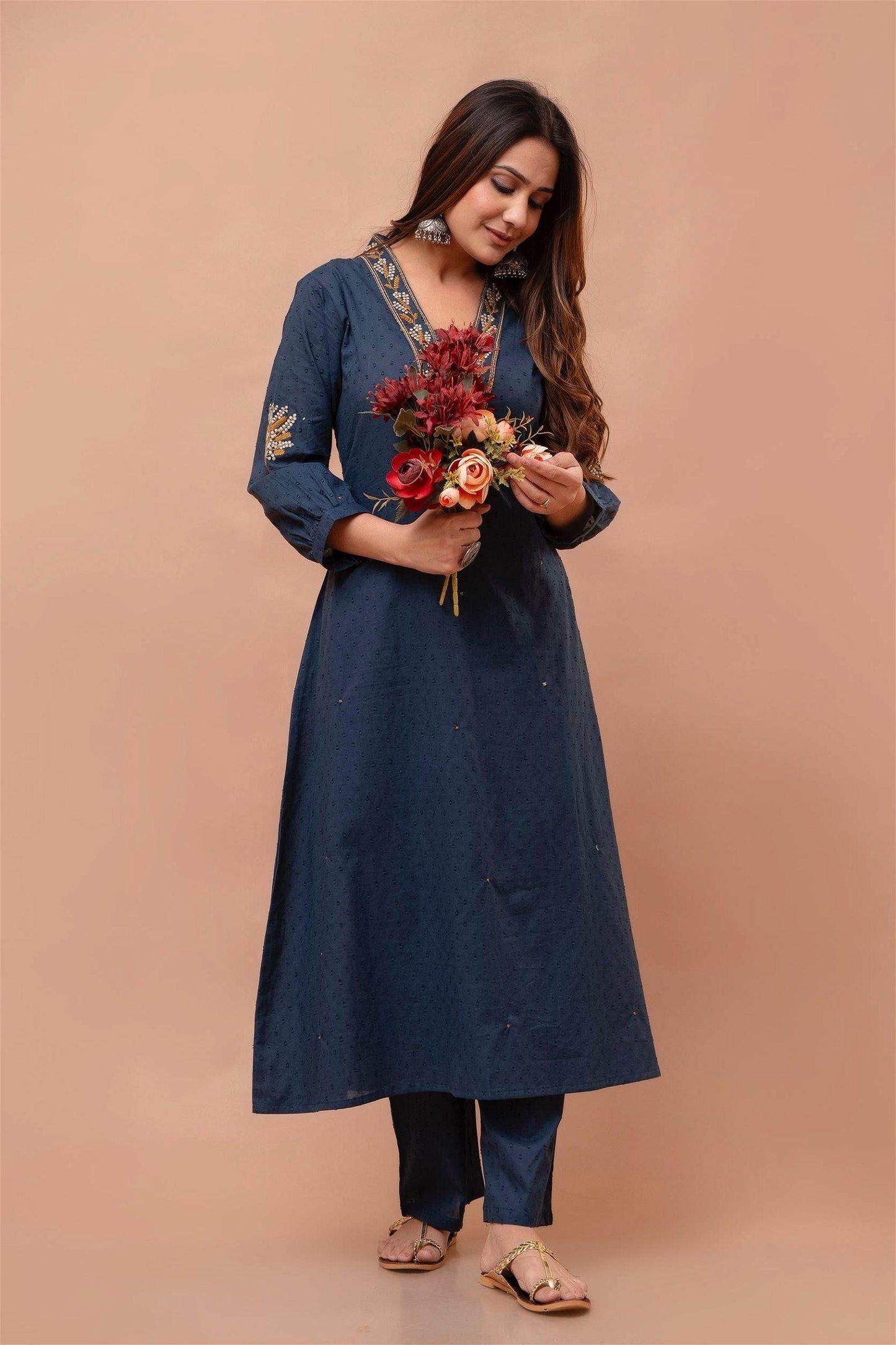 Cotton Suit Bluish Grey - Vijay Laxmi