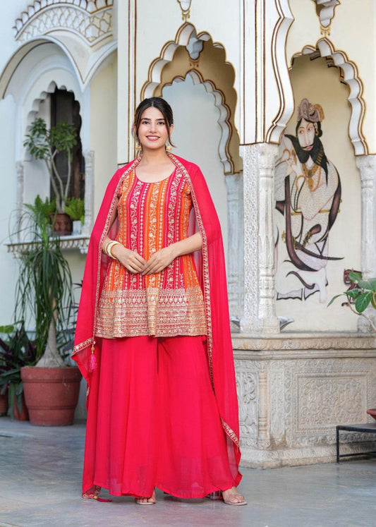 Dola Silk Peplum Suit with Sharara - Vijay Laxmi