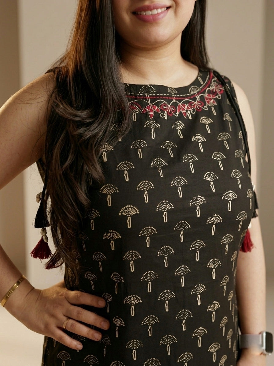 Bani Sleeveless Cotton Kurta set Black