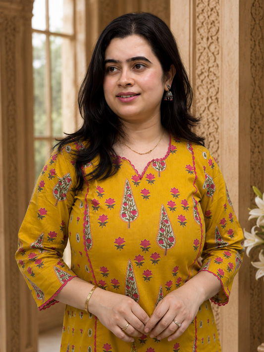 Gazal Cotton kurta set for women yellow