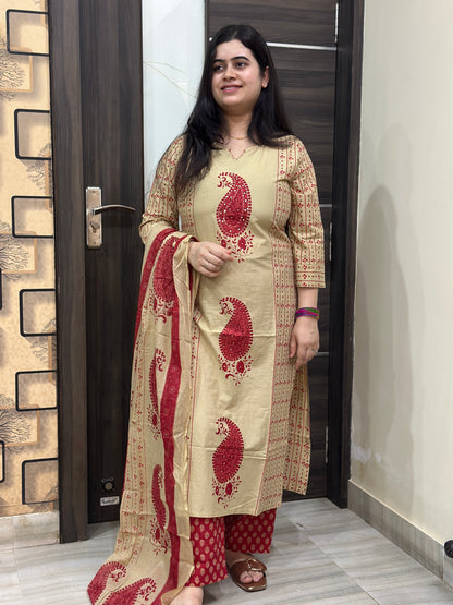Gulzar kalamkari cotton kurta set red
