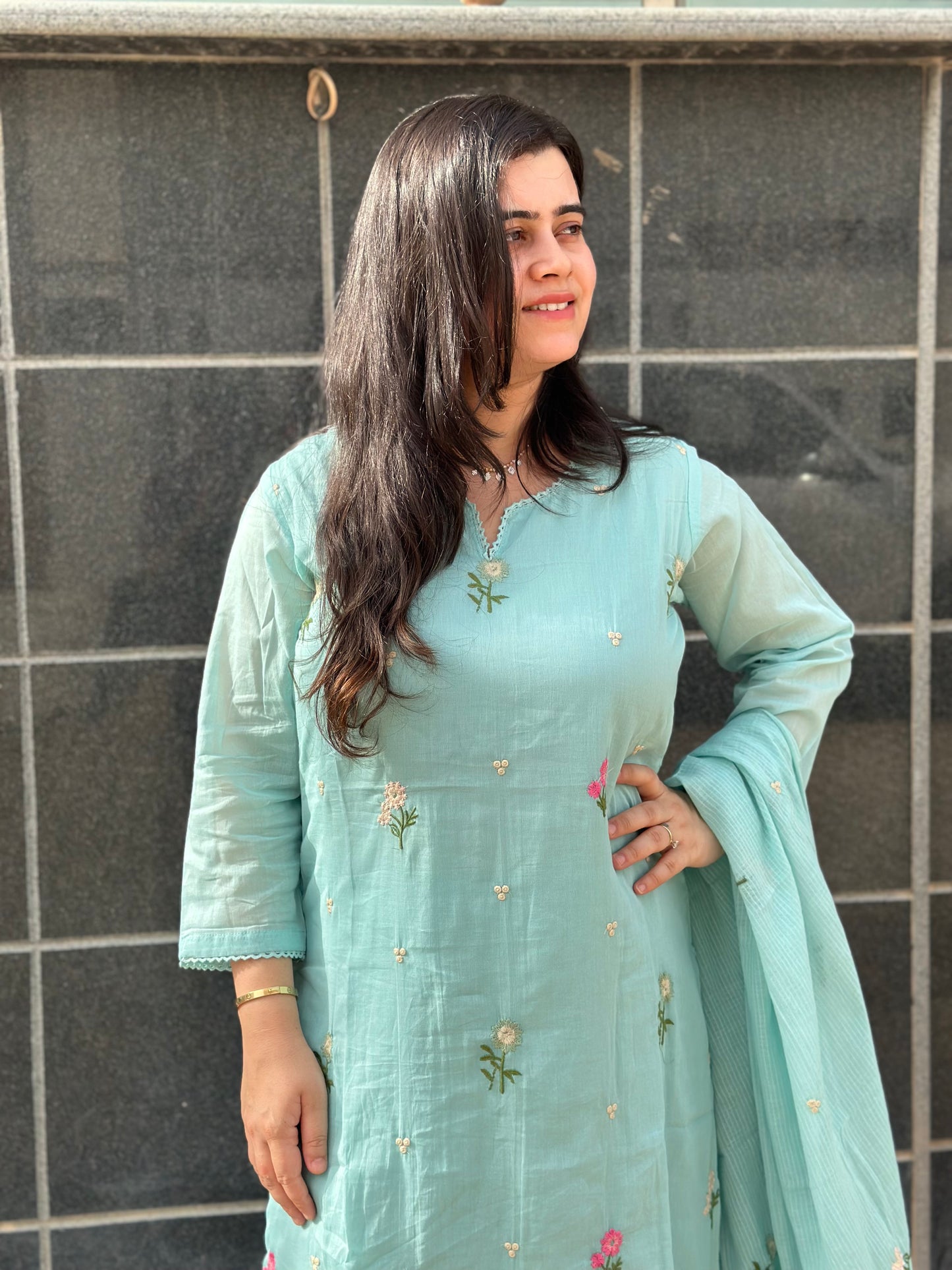 Gulmohar Mulmul Cotton kurta Set with dupatta