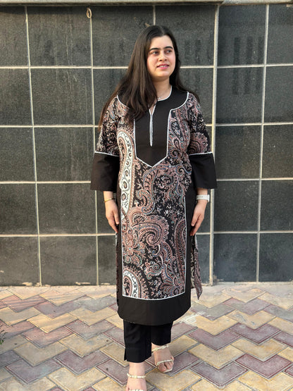 Airy Cotton Kalamkari kurti for women- Black Pakistani pattern