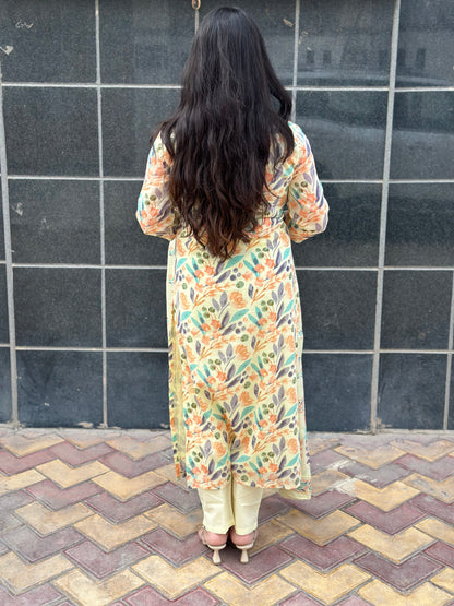 Gulmohar Mulmul Cotton kurta Set with pant & dupatta