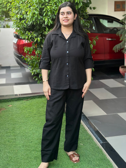 Gulzar Solid cotton cord set black