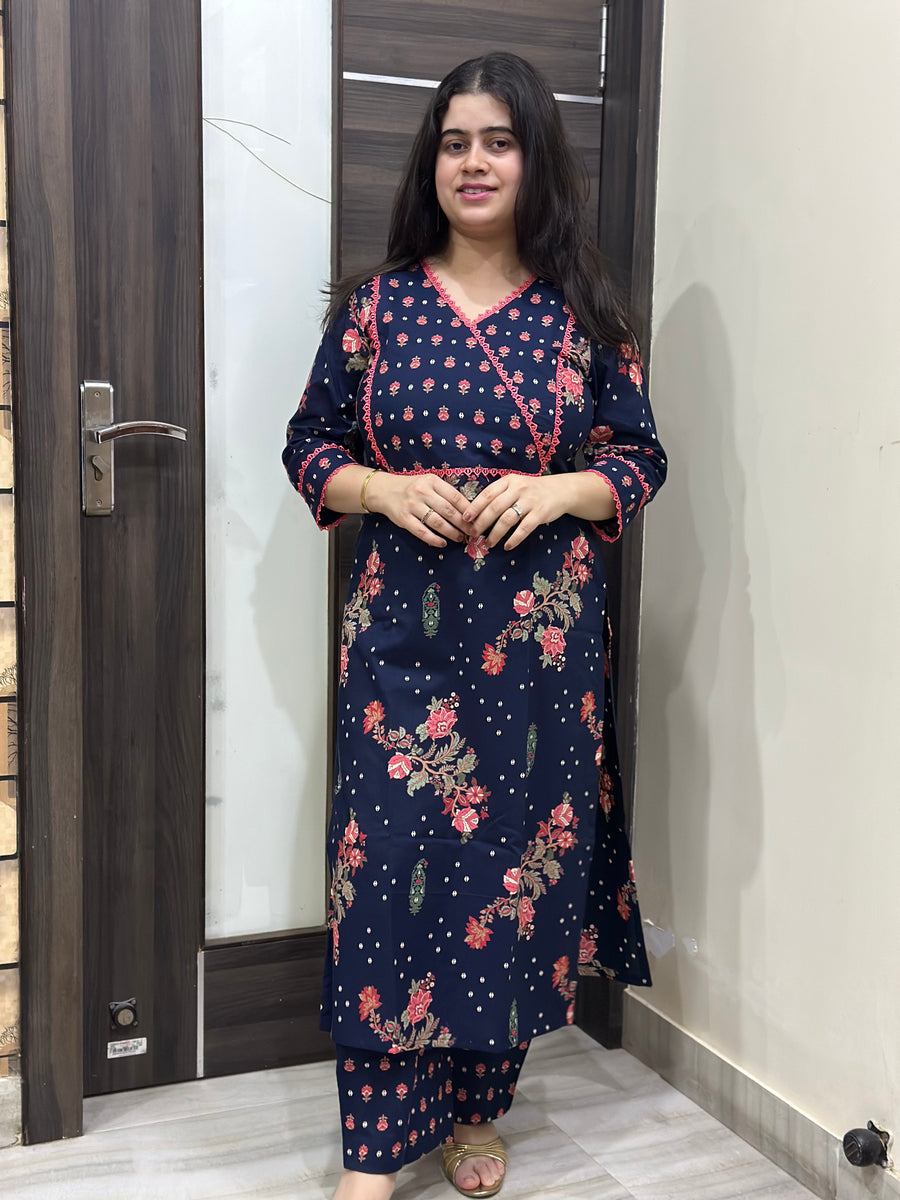 Madhubani Cotton kurta set for women blue