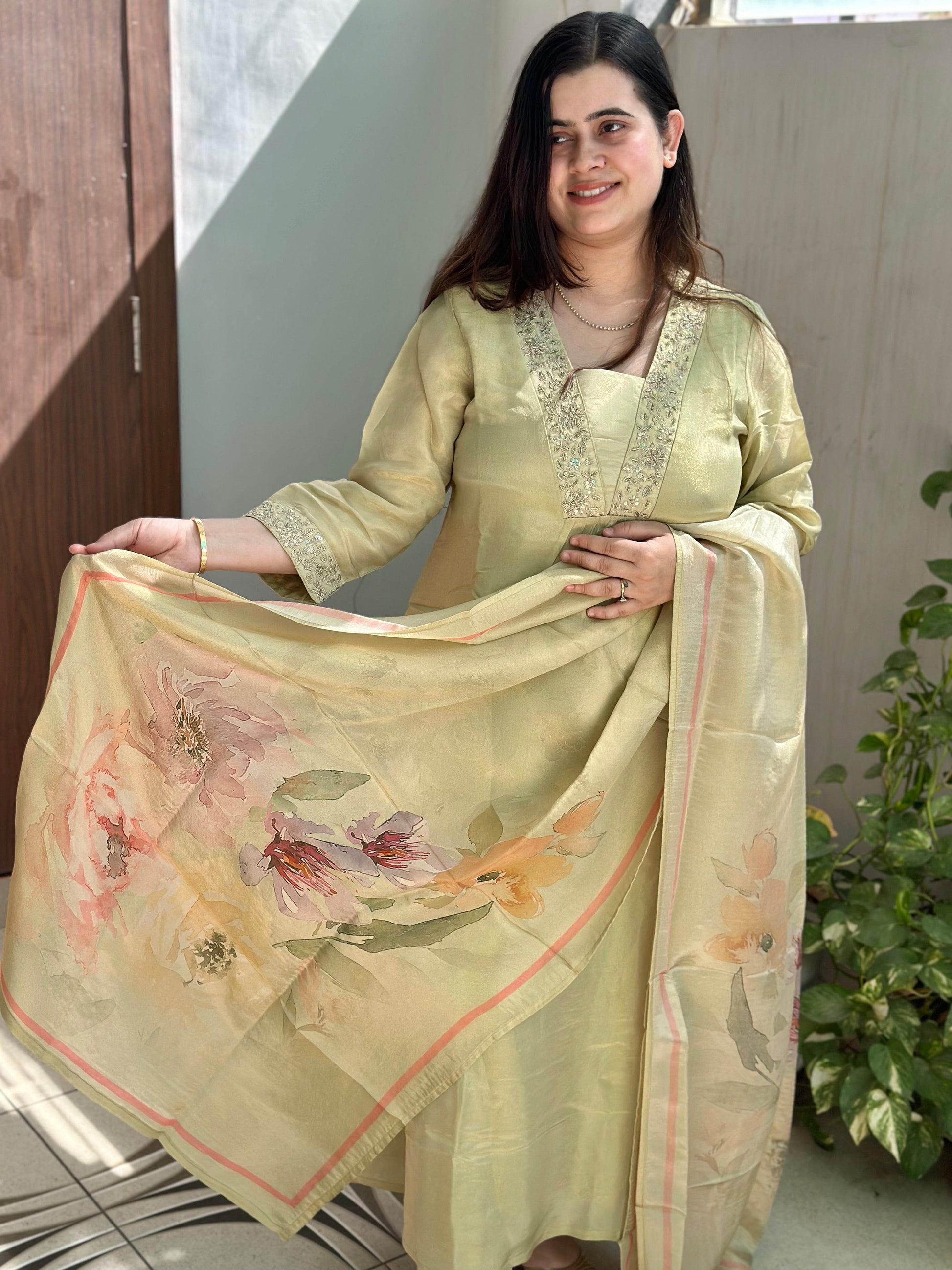 Modal Shimmer Silk Suit - Vijay Laxmi