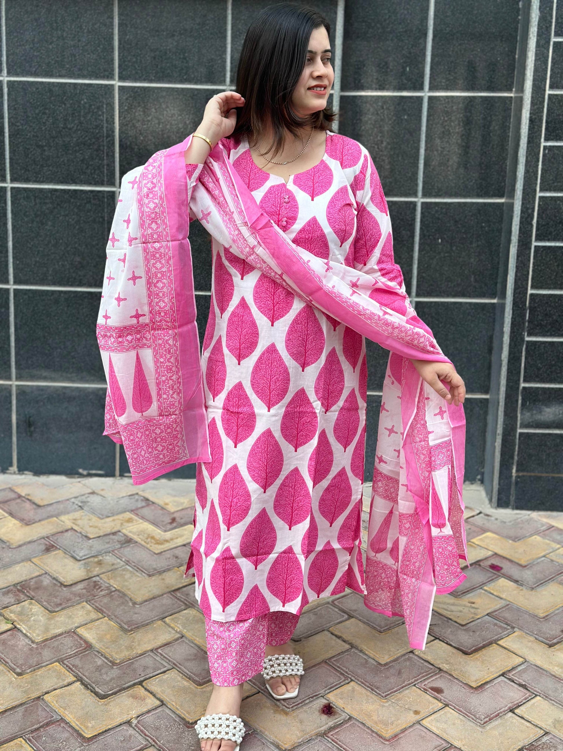 Vijaylaxmi Women’s Cotton straight kurta with Pant & Dupatta - Vijay Laxmi