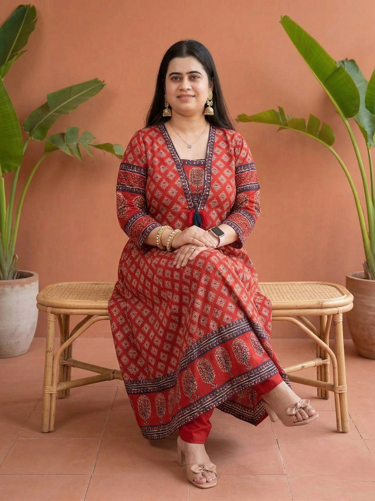 Aarohi Cotton Frock suit with dupatta & pants Red