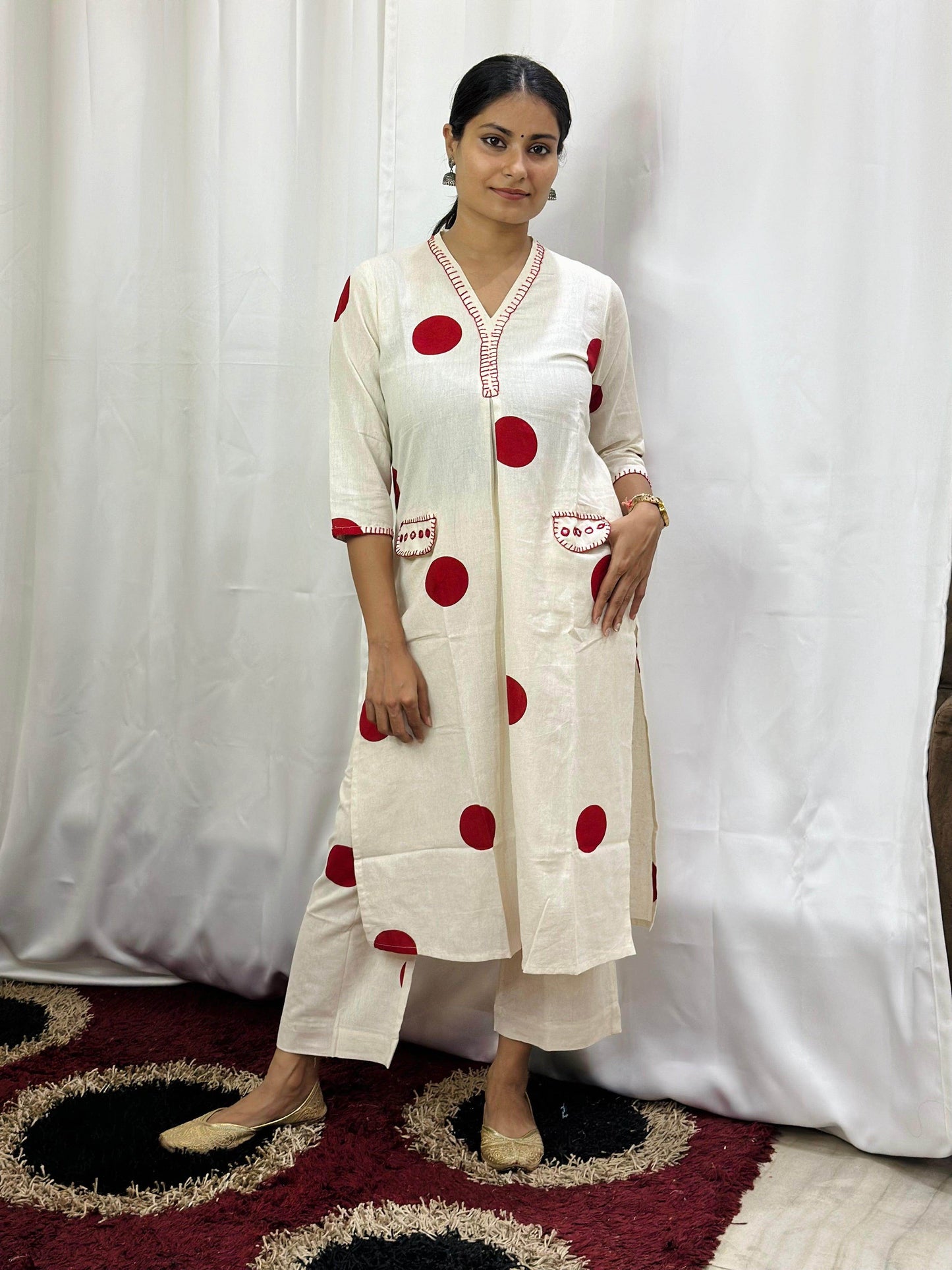 Polka Dot Cotton Kurta Set - Vijay Laxmi
