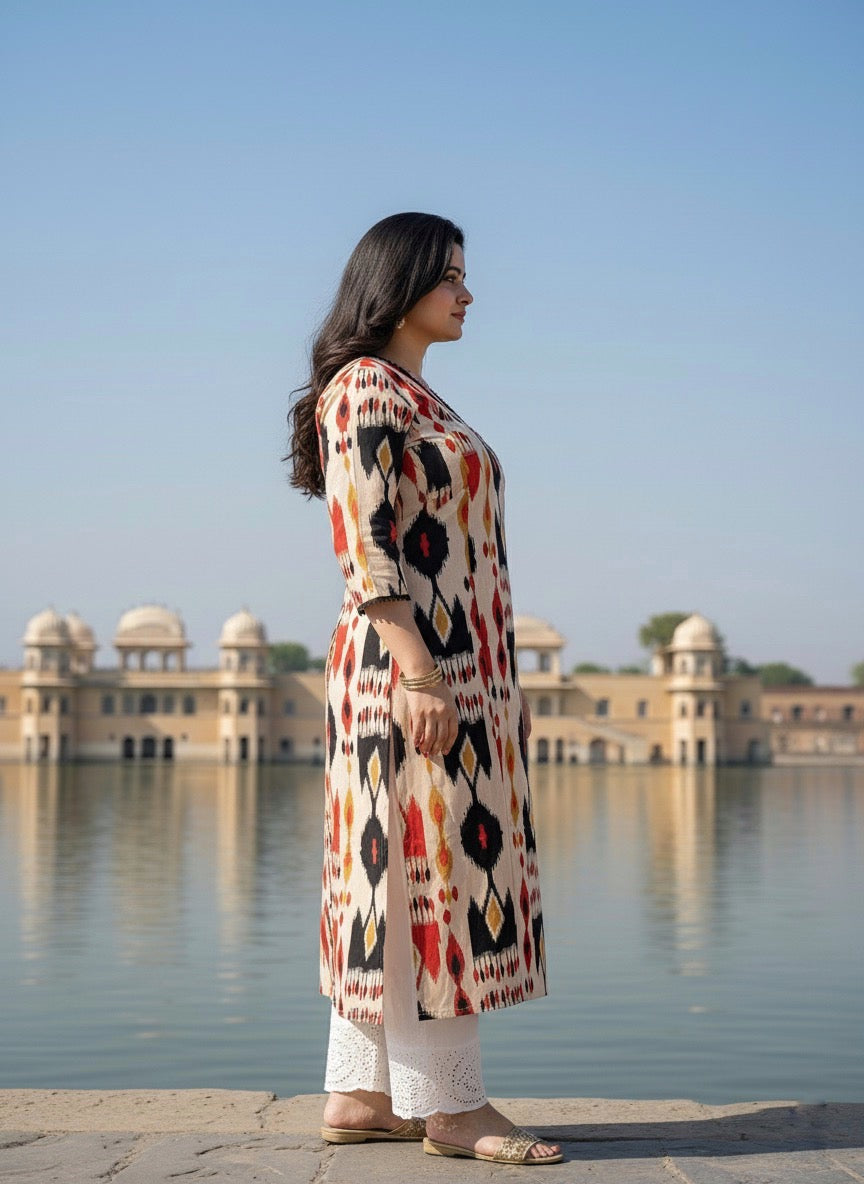 Breathable & Stylish Ikkat Print Cotton Kurti