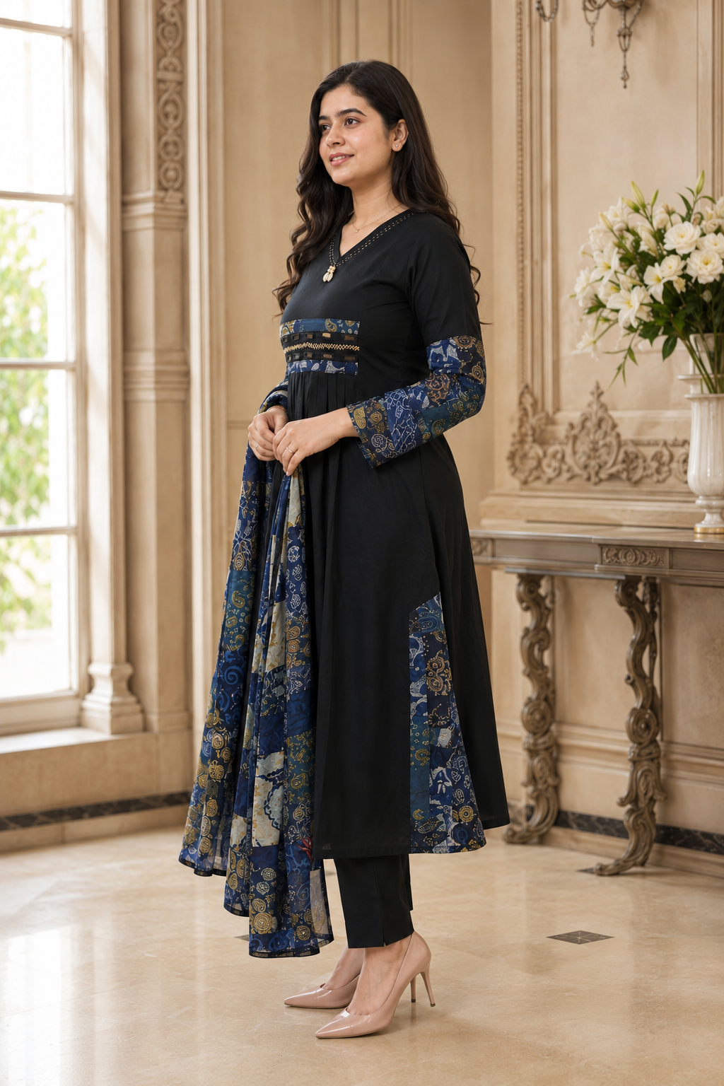 Anami ajrakh cotton kurta set with pant & mul cotton dupatta