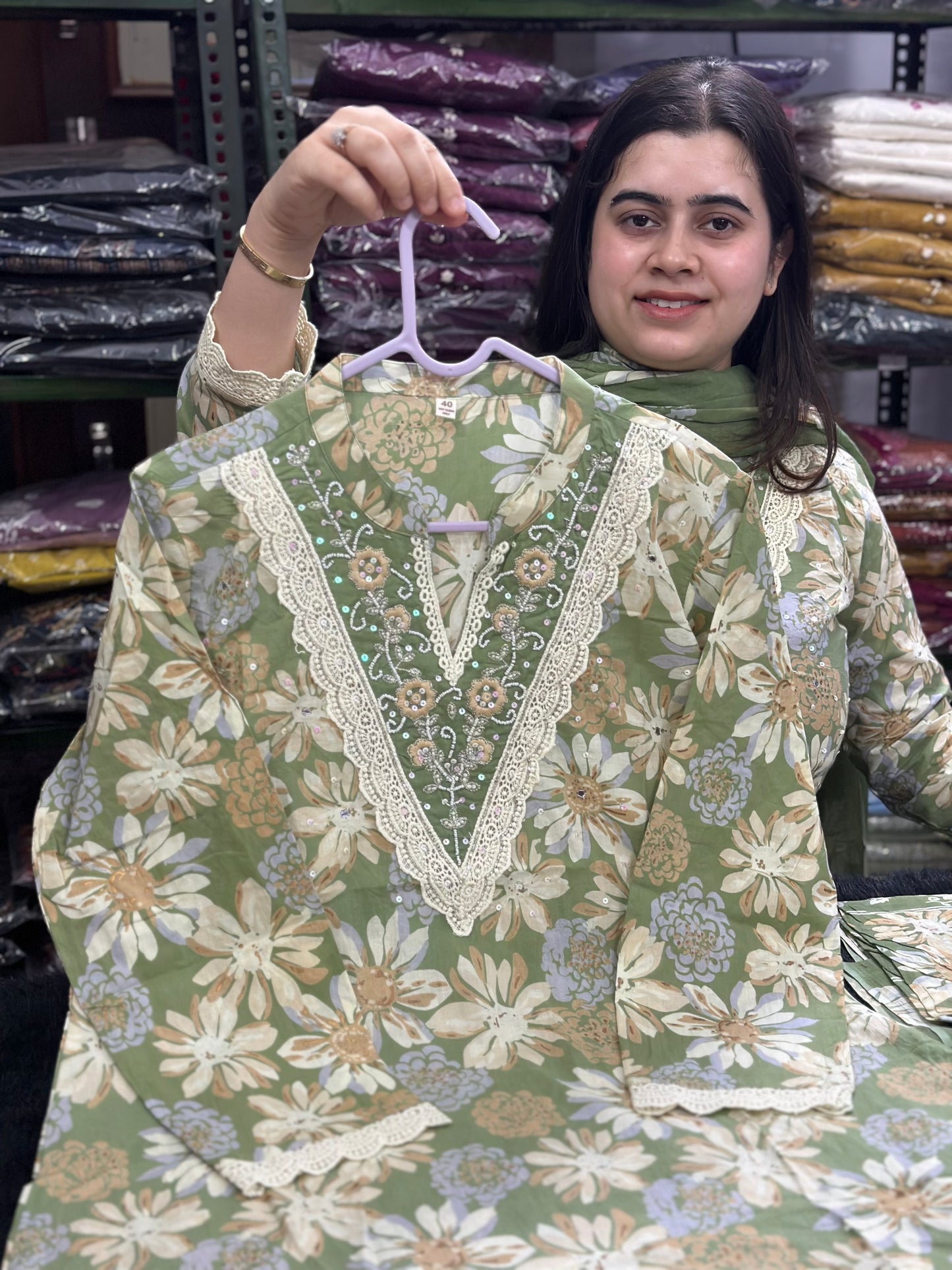 Luxury Floral Cotton Embroidery Suit Set