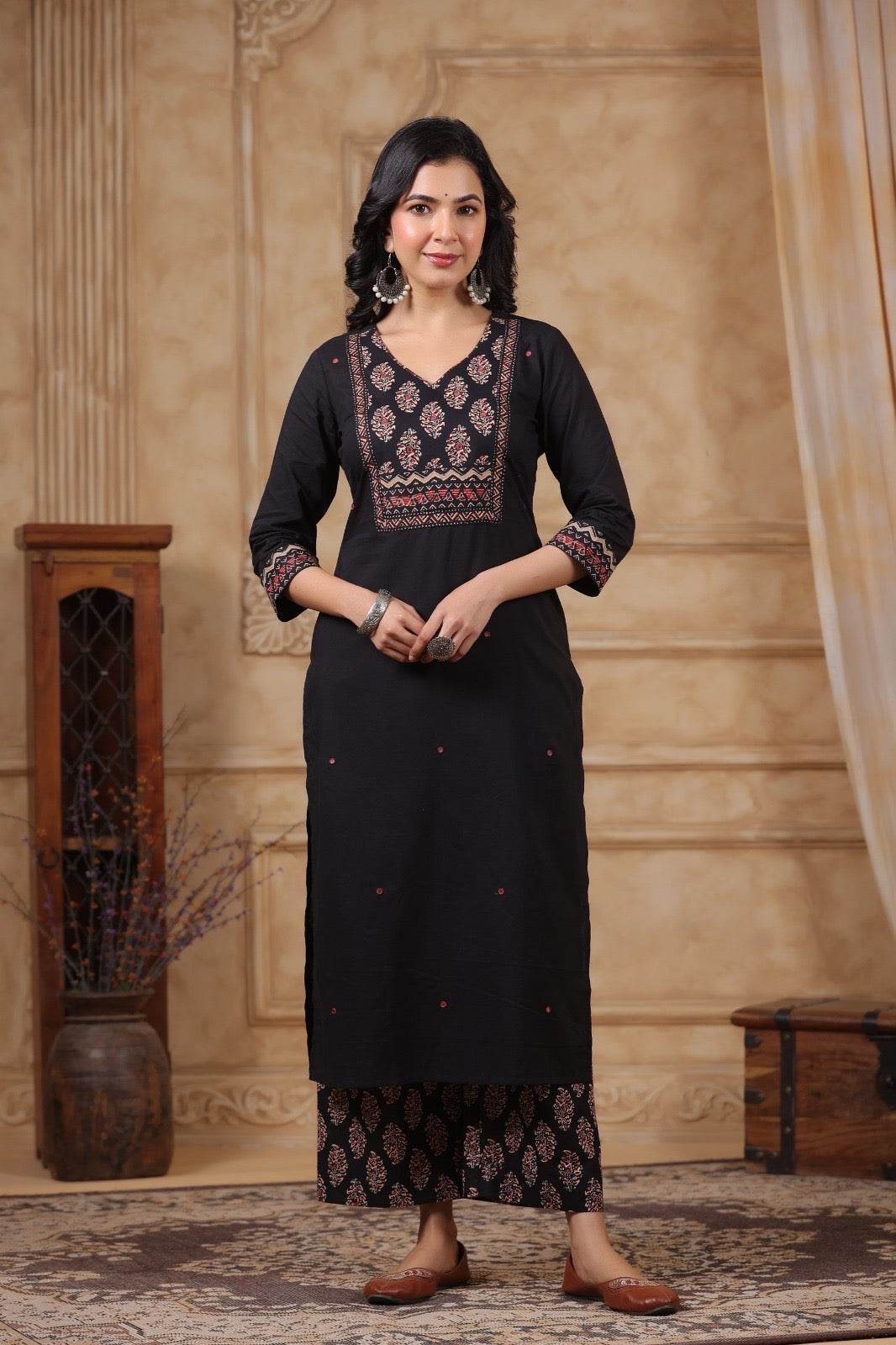 Ajrakh Printed Cotton Suit For Women - Vijay Laxmi