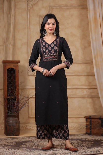 Ajrakh Printed Cotton Suit For Women - Vijay Laxmi