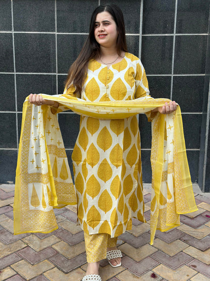 Vijaylaxmi Women’s Cotton straight kurta with Pant & Dupatta - Vijay Laxmi