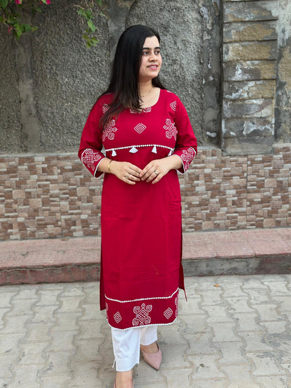 Breathable & Stylish cotton kurti red