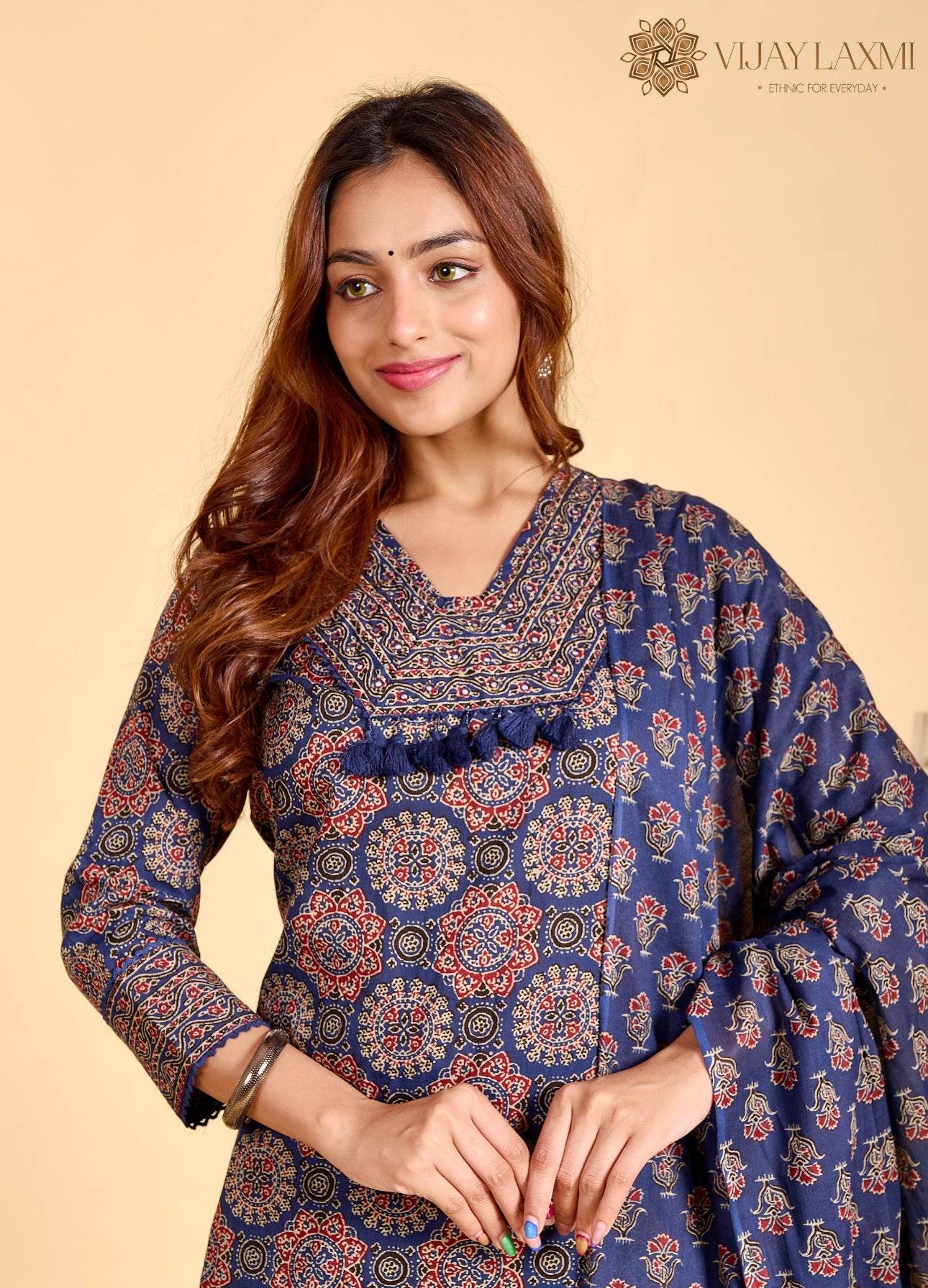 Ajrakh Printed Cotton Suit For Women - Vijay Laxmi