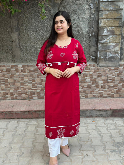 Breathable & Stylish cotton kurti red