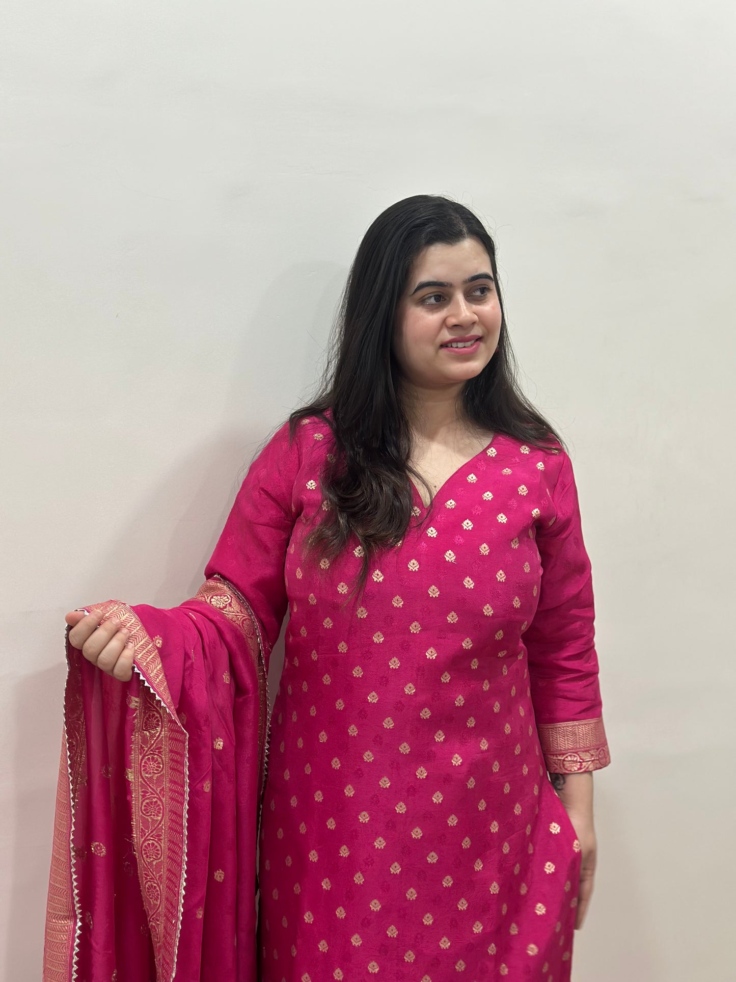 Rani Banarasi Silk Suit Set for Women- Kurta, Pant & Dupatta