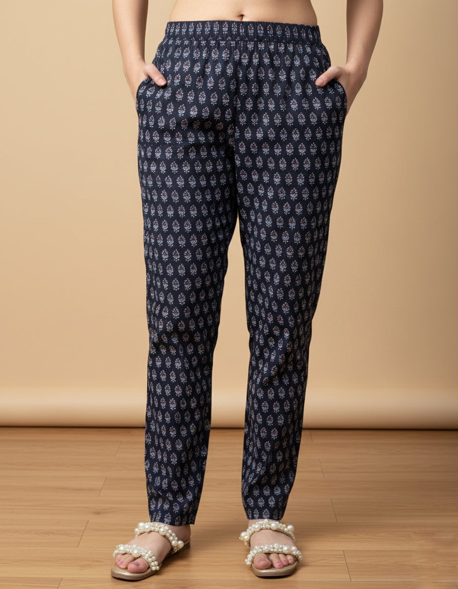 Breathable Black Print Cotton Pants