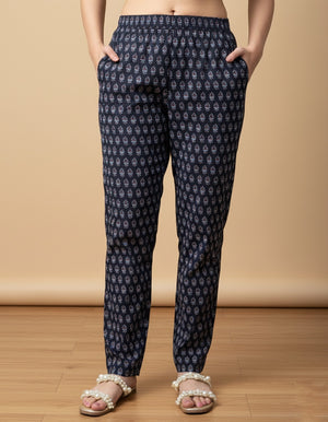 Breathable Black Print Cotton Pants