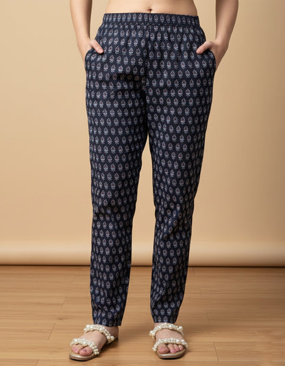 Breathable Black Print Cotton Pants