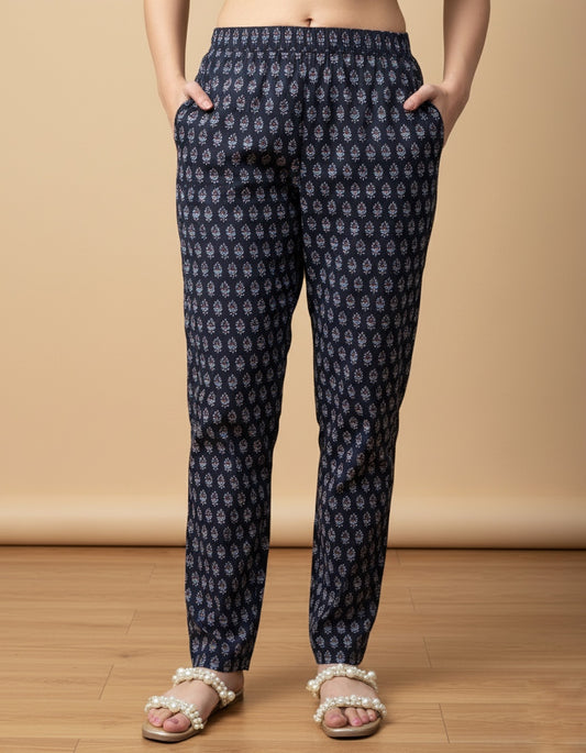 Breathable Black Print Cotton Pants