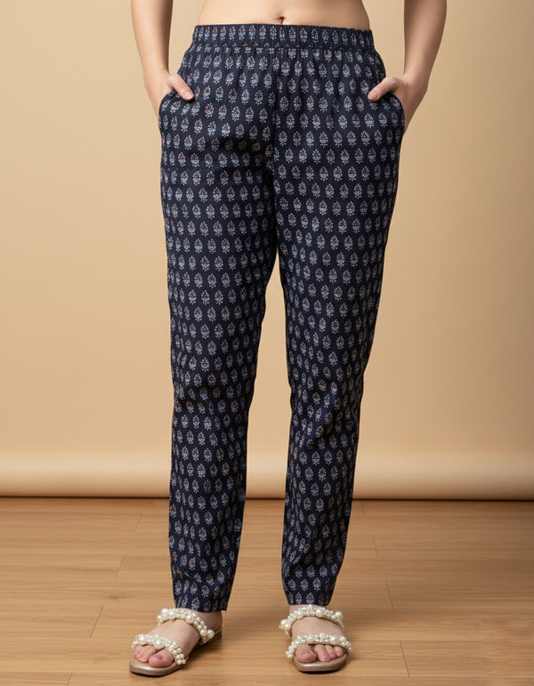 Breathable Black Print Cotton Pants