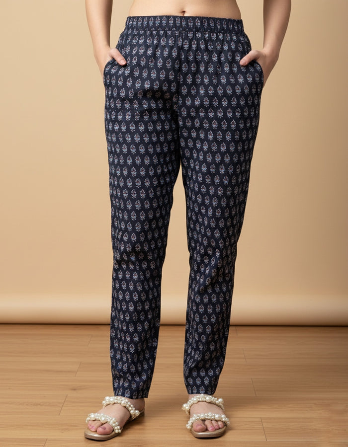Breathable Black Print Cotton Pants