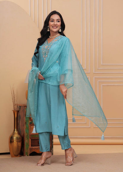 Modal Silk suit with organza dupatta - Vijay Laxmi