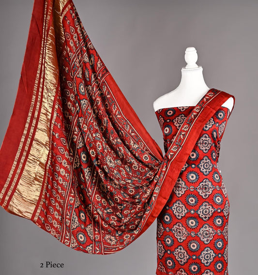 Modal Silk Ajrakh 2 Piece Unstitched Suit