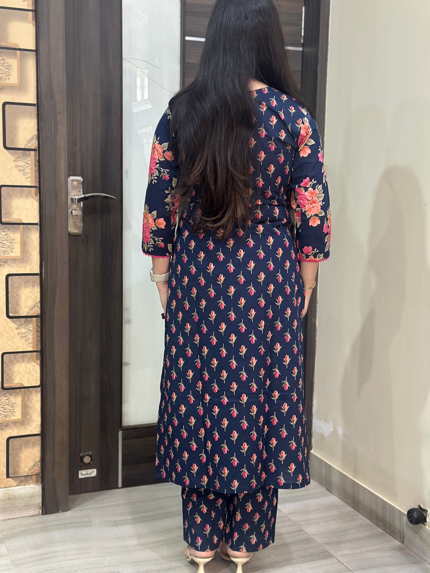 Noor kalamkari angrakha cotton Kurta & Pant Blue
