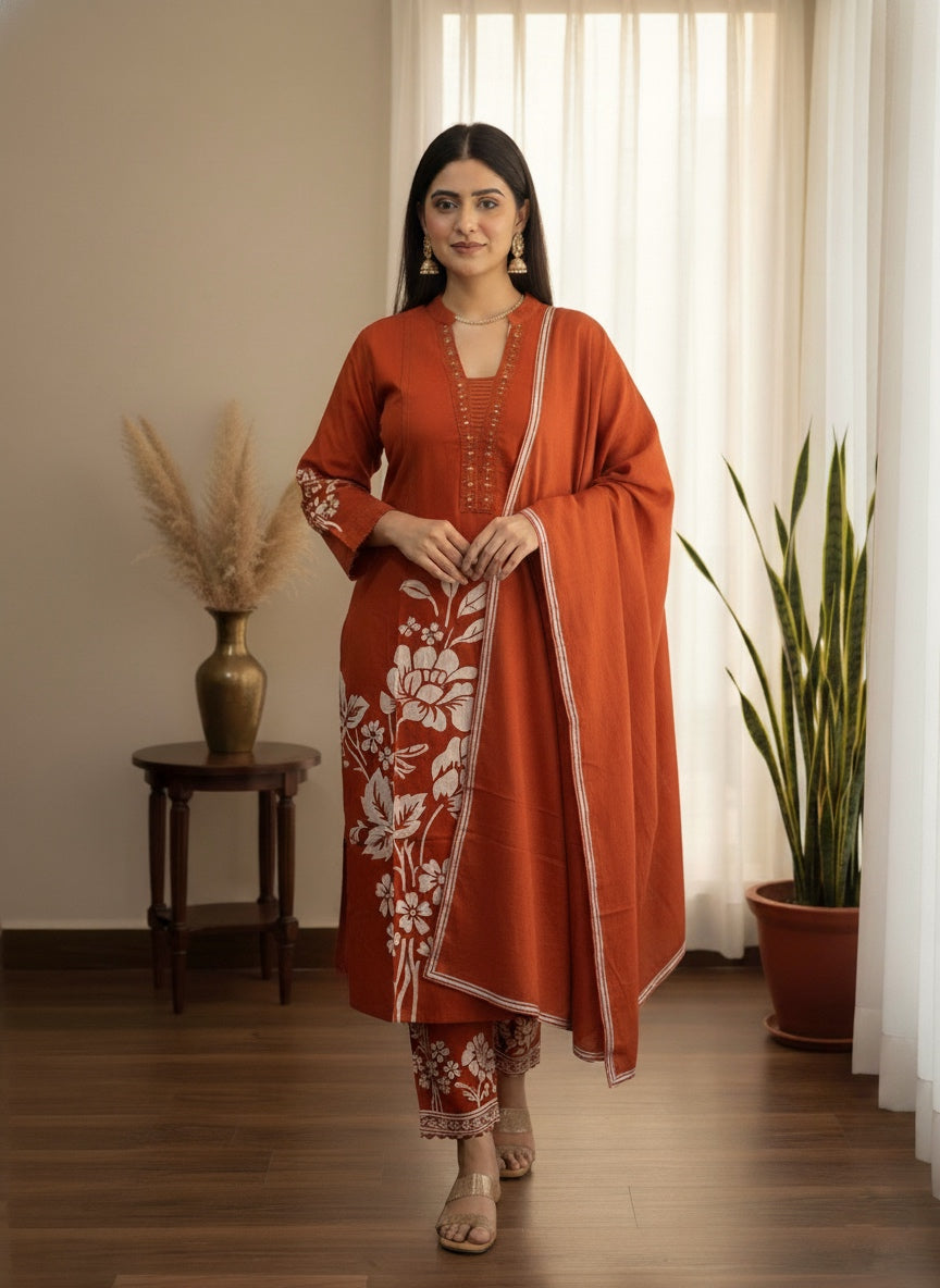 Premium Cotton kurta set for women with dupatta