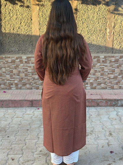 Airy Cotton Kurti for women ajrakh - Vijay Laxmi