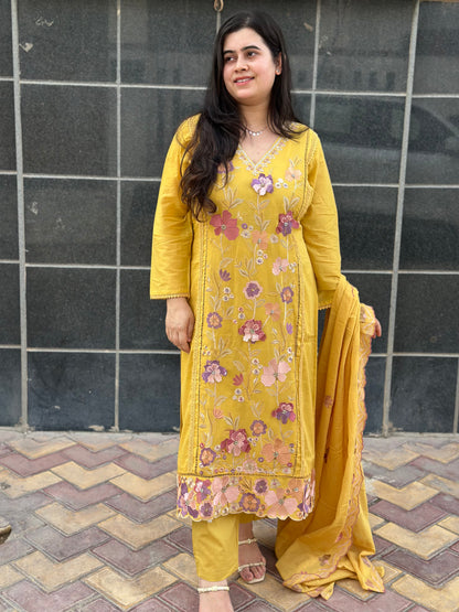 Gulmohar Mul chanderi kurta Set with dupatta