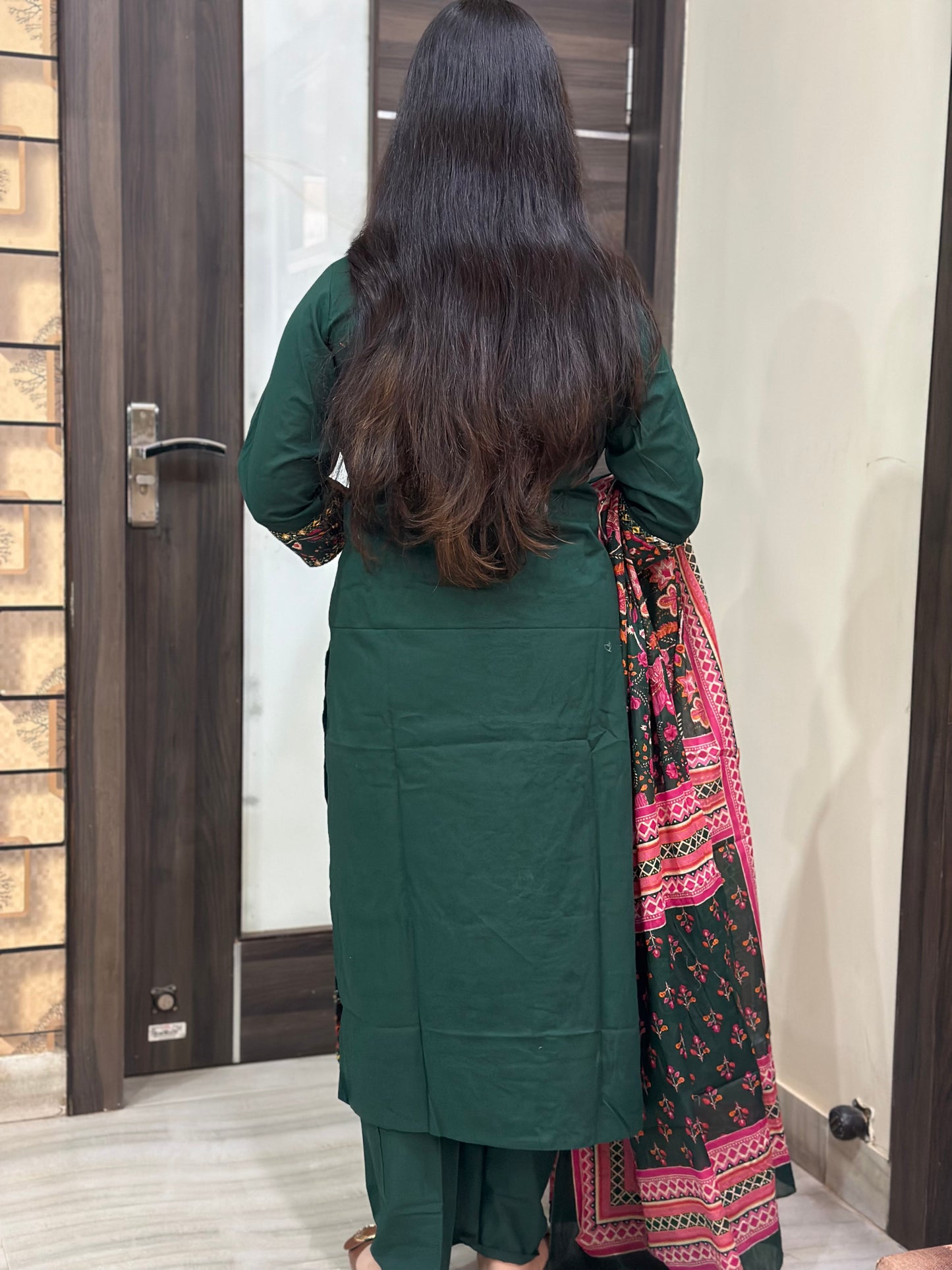 Gulzar cotton kurta set with kalamkari dupatta green