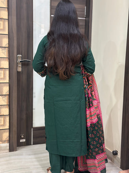 Gulzar cotton kurta set with kalamkari dupatta green