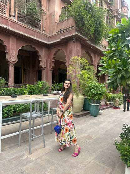 Floral Cotton Jacket Top & Maxi Skirt Set With Lining- Summer Floral Two-Piece