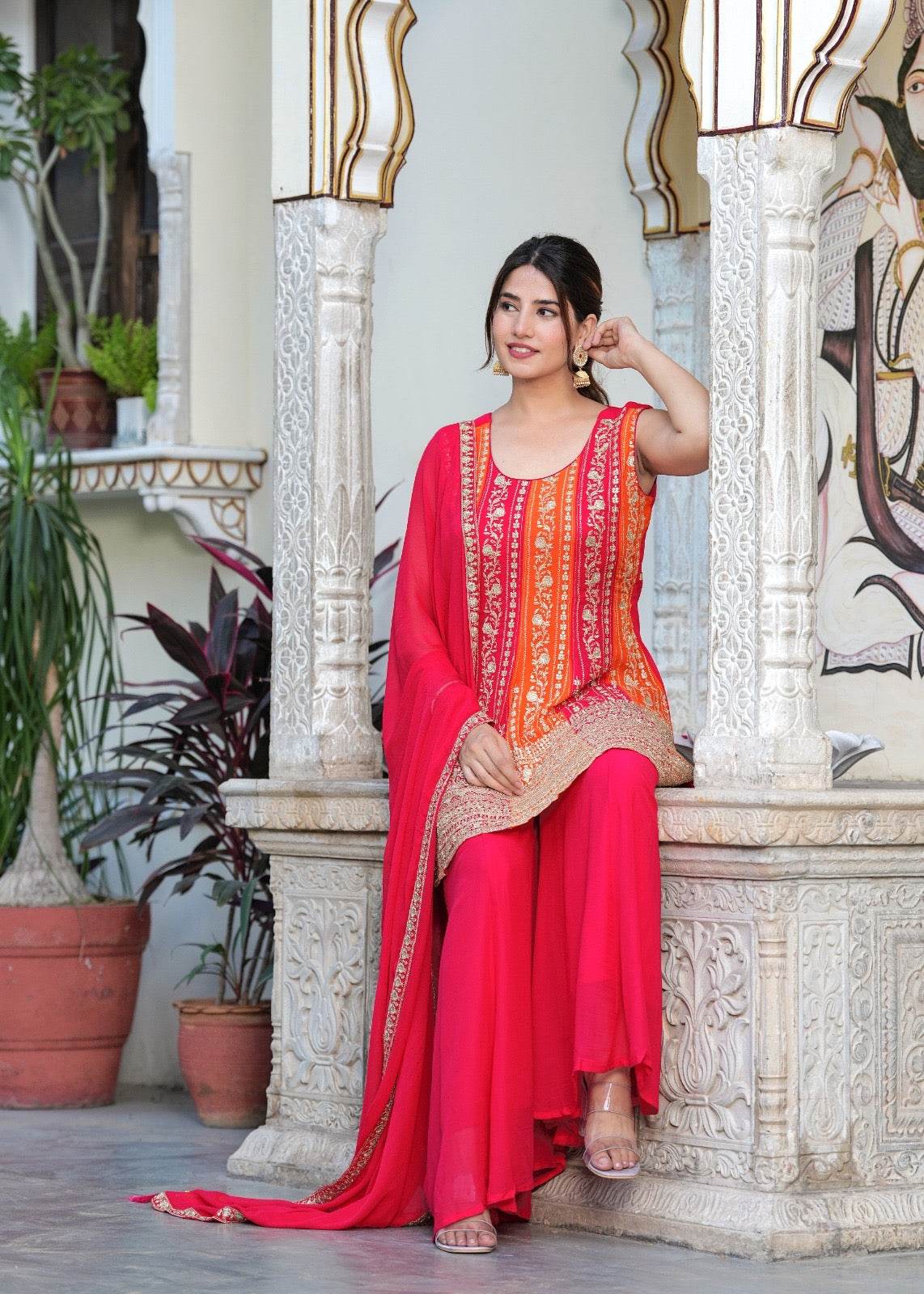 Dola Silk Peplum Suit with Sharara - Vijay Laxmi