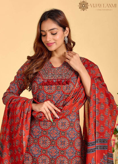 Ajrakh Printed Cotton Suit For Women - Vijay Laxmi
