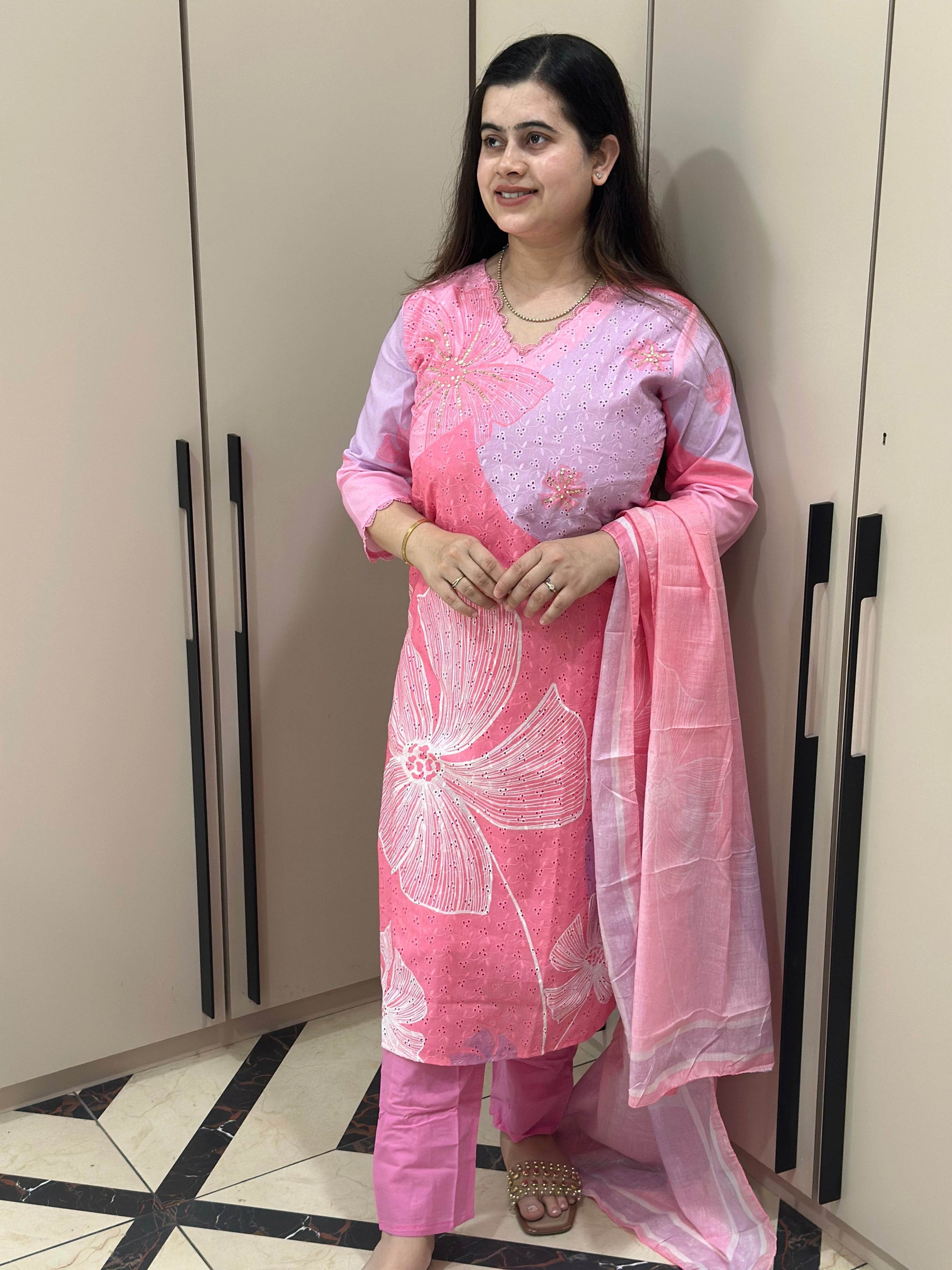 Cotton Chiffli kurta Set with dupatta - Vijay Laxmi