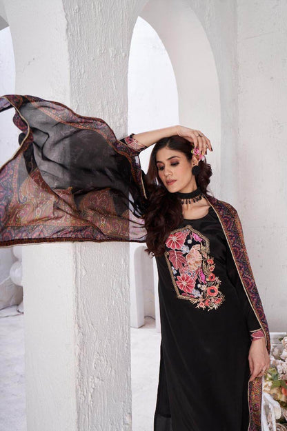 Soft Crepe Silk Suit For Women Black - Vijay Laxmi