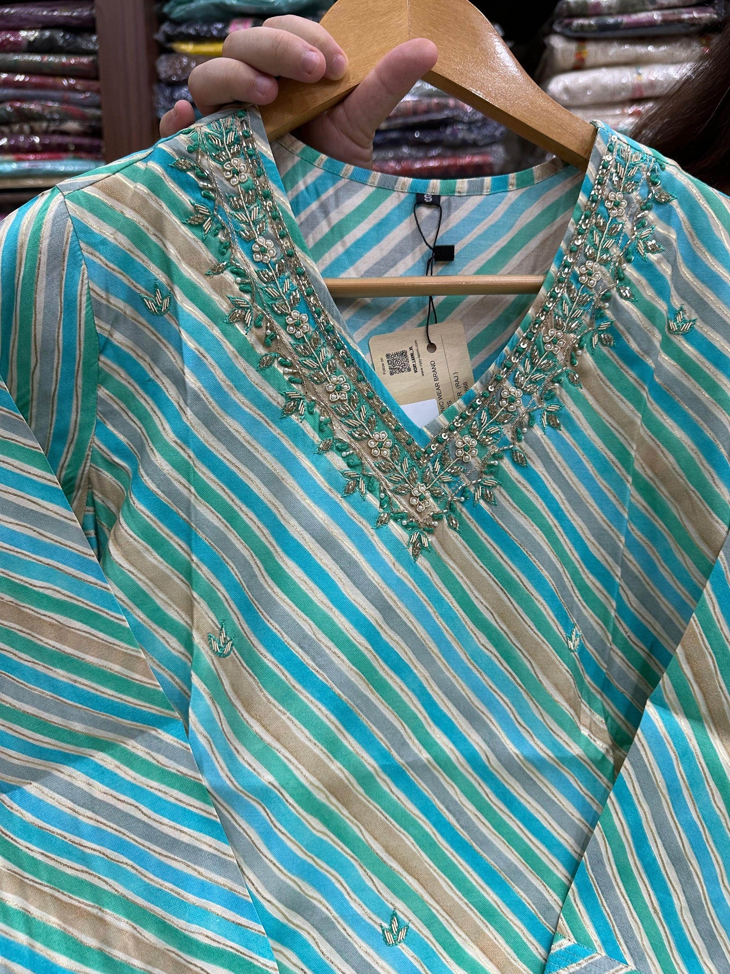 Muslin Silk lehariya Suit Set - Vijay Laxmi