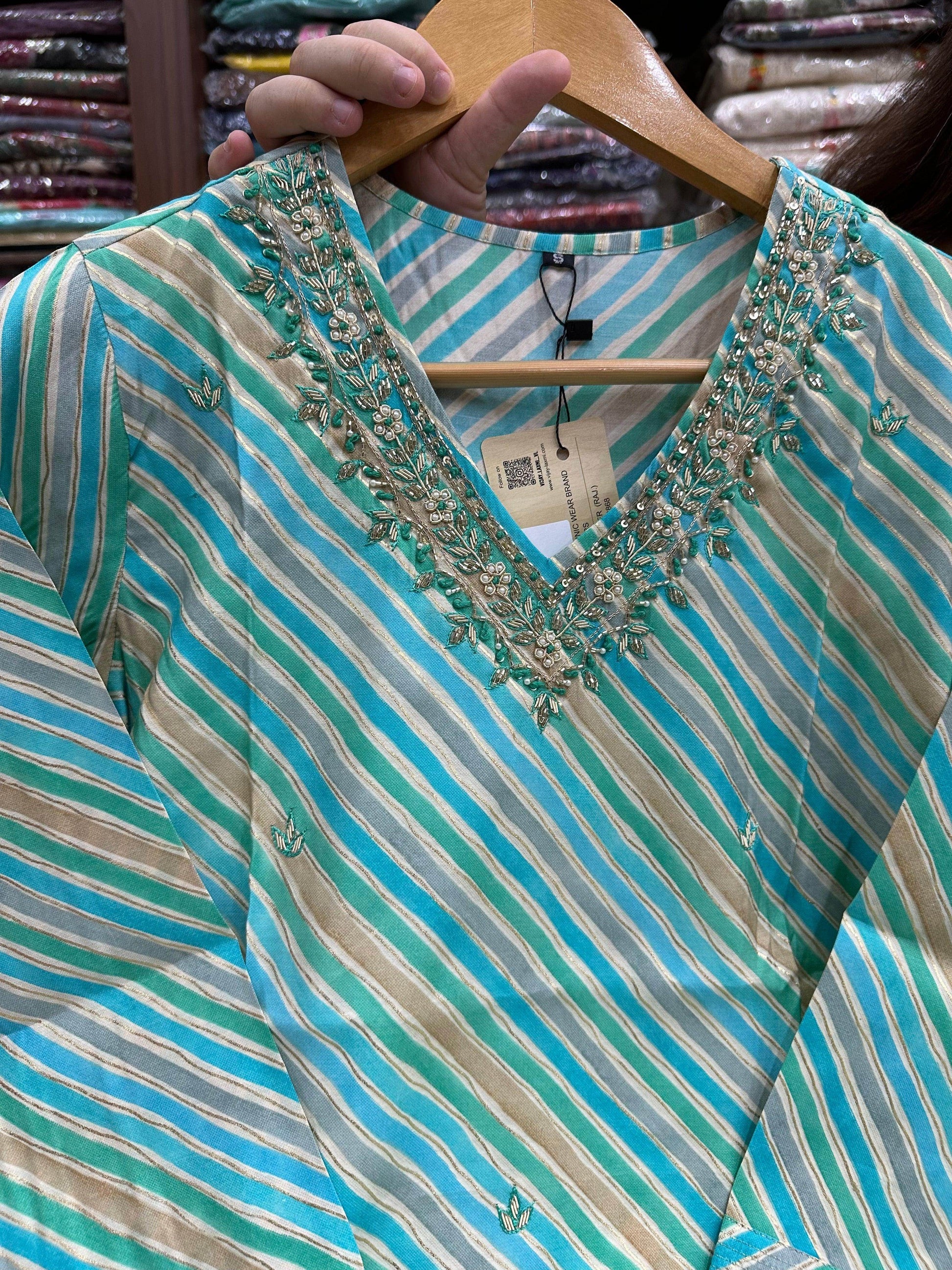 Muslin Silk lehariya Suit Set - Vijay Laxmi