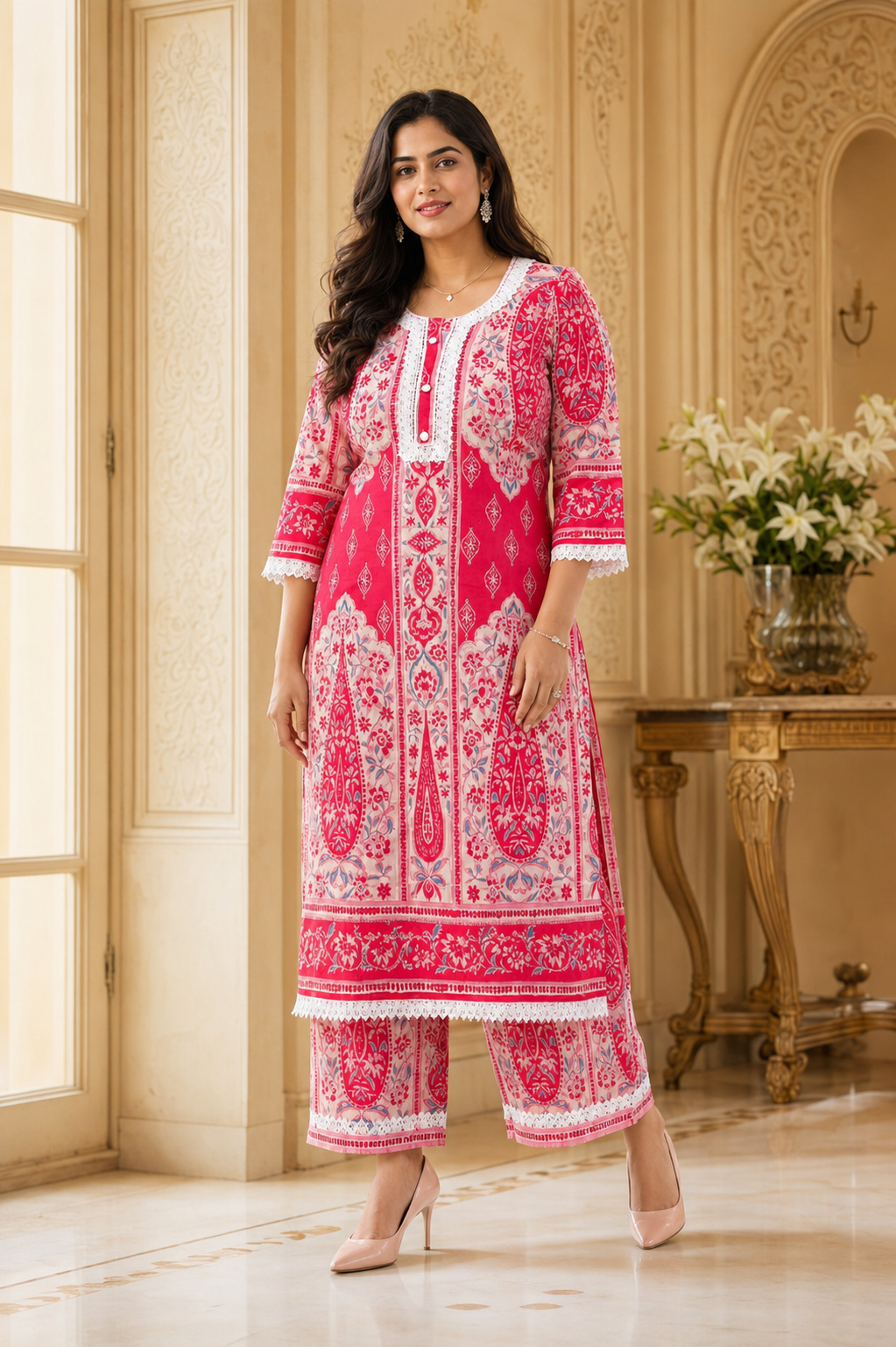 Gulzar kalamkari cotton suit set pink