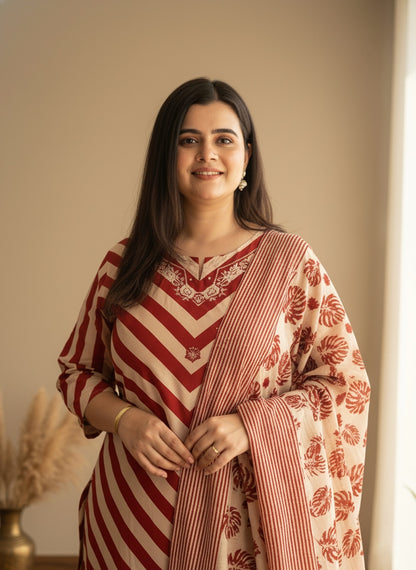 Premium Cotton kurta Set with pants and dupatta